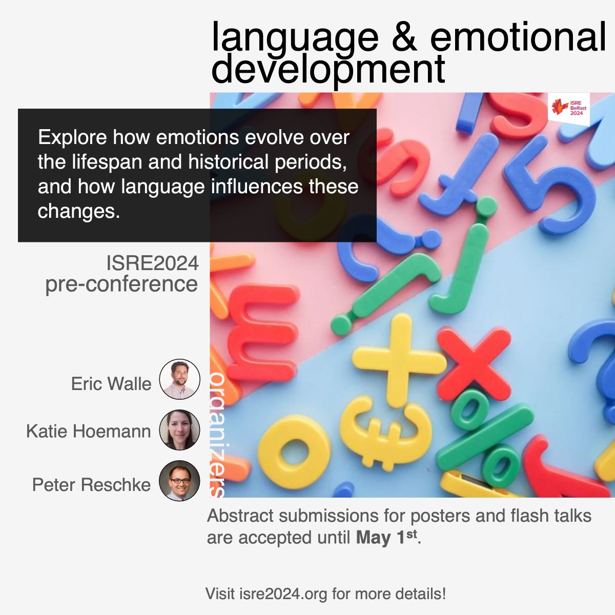 Ever wondered how language influences emotional development over the lifespan & throughout history? Join Eric Walle, @katiehoemann, Peter Reschke & others to find out and discuss further at this #ISRE2024 pre-conference!