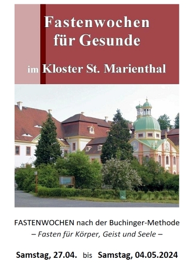KlosterStMarien's tweet photo. VORSCHAU:
#Fastenwoche im #Kloster St. #Marienthal
SA 27.04. bis SA 04.05.2024
Fasten nach der #Buchinger-Methode in klösterlicher Atmosphäre unter der Leitung einer erfahrenen #Fastenleiterin
weitere Informationen unter:
>>> https://t.co/IiRMGSEZQj https://t.co/eahtjnvnJa