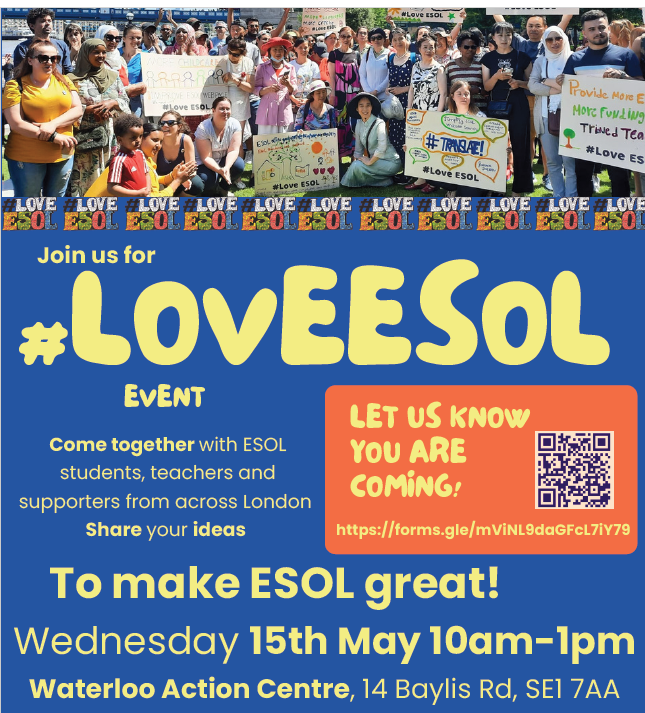 We're supporting this year's #loveesol event:
📅Wed 15 May
⌚10am - 1pm
📌Waterloo Action Centre, SE1 7AA

BECAUSE anyone who needs an English class should have one!

Are you?

<a href="/nateclaldn/">NATECLA London</a> <a href="/NaffySfL/">Dr Nafisah Graham-Brown</a>