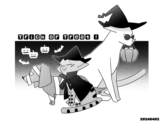 ハロウィン猫五悠+七今作ってる本に入れようと思ってボツにしたイラスト 