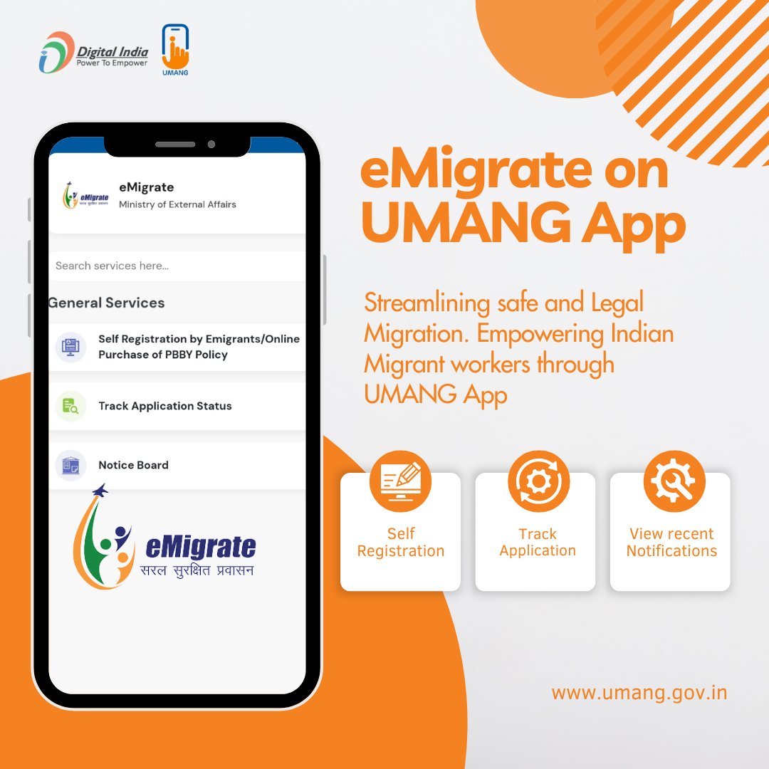 Migrant workers can now register themselves, track their applications, and view recently published office orders from the department on UMANG App #DigitalIndia #Migration