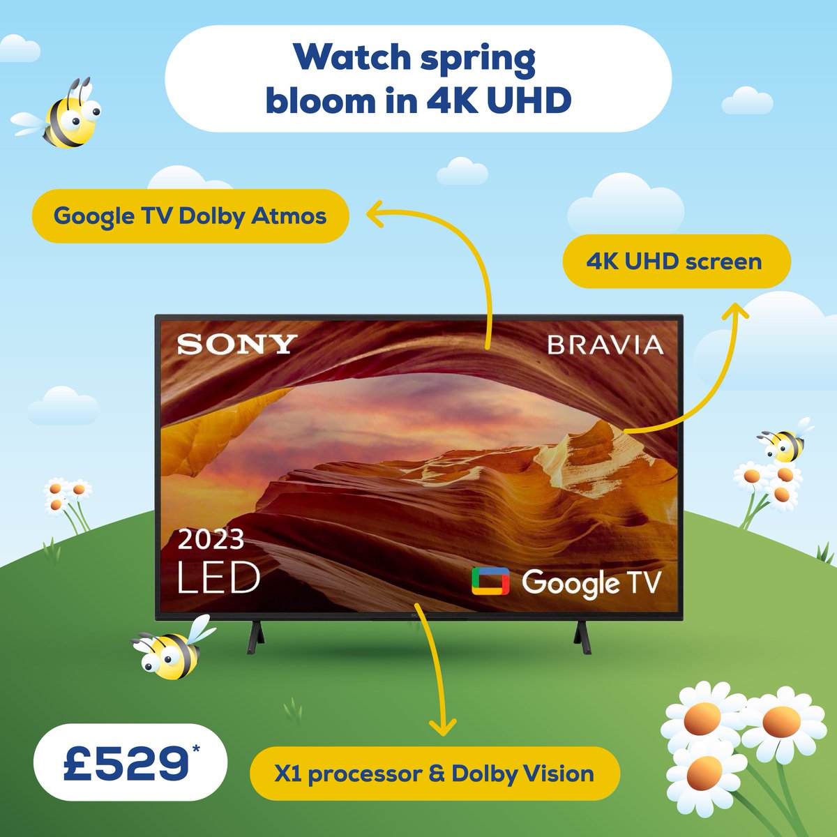 Choose the KD43X75WLPU from #Sony for your home entertainment. Powered by 4K UHD, Dolby Vision, Dolby Atmos, and a X1 processor, content is incredibly detailed with clear audio. Shop our Spring Offers > euronics.la/3JeZSJf #TheHomeofElectricals *Price correct at time of post