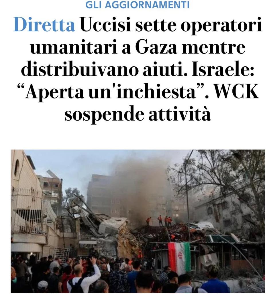 #Israele uccide altri operatori umanitari e continua a violare la risoluzione ONU. La dicotomia piazze/politica aumenta. Netanyahu e il suo Governo di destra sono criminali da processare per tutte le piazze del mondo, comprese quelle israeliane, ma non per politica e media che