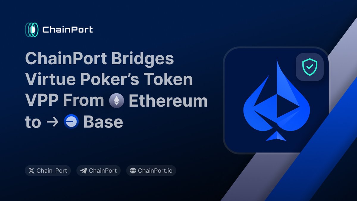 ChainPort 🤝 @Virtue_Poker Now you can bridge $VPP from Ethereum to Base! 🌉 @Virtue_Poker integration on ChainPort boosts $VPP accessibility and liquidity across both DEXs and CEXs.   Bridge your VPP tokens: app.chainport.io