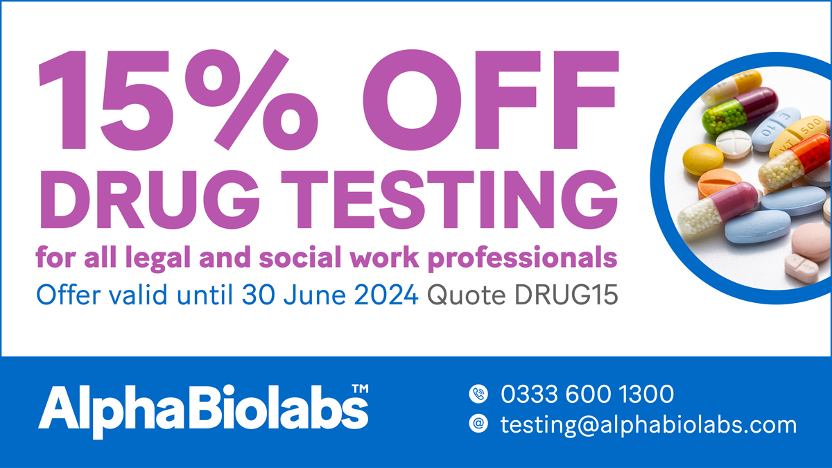 AlphaBioLabs's tweet image. 15% off ALL solicitor and social worker instructed legal drug testing until 30th June 2024.

Simply call us on 0333 600 1300 or email testing@alphabiolabs.com &amp;amp; quote DRUG15.

More information on our legal drug testing online ⬇️
lnkd.in/db-VkPn
#legaltesting #drugtesting
