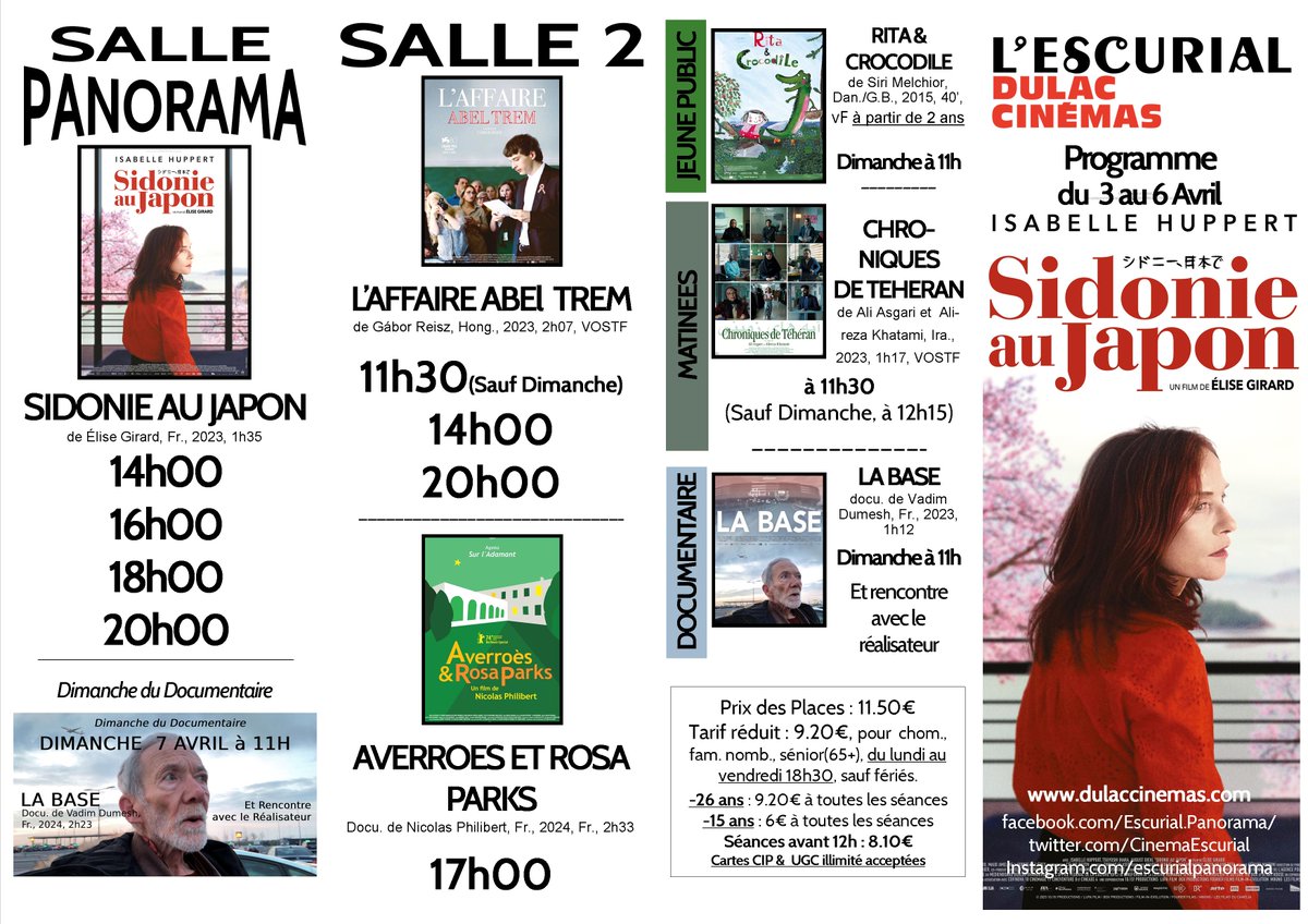 Le Programme de l'Escurial, à partir de demain !

#Paris13 #Paris5 #SidonieauJapon #isabellehuppert #laffaireabeltrem #hongrie #averroesetrosaparks #documentaire #labase #taxis #roissy