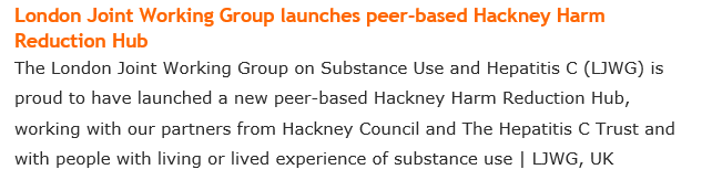 Thank you to @DrugWiseUK for featuring the launch of our new Hackney Harm Reduction Hub in today's roundup. dsdaily.org.uk @Shapiroharry #HepCEliminationLondon #HarmReduction