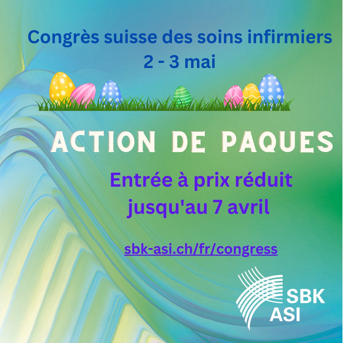 Congrès suisse des soins infirmiers 2–3 mai, Kursaal Berne La promotion de Pâques court jusqu'au 7 avril – profitez de tarifs réduits pour l'accès à 52 exposés, six ateliers et 15 orateurs/trices principaux reconnus. Programme et inscription sur: sbk-asi.ch/fr/congress