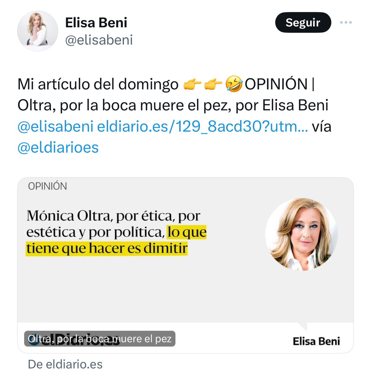 En la cacería contra Mónica Oltra, poca gente fue tan infame como <a href="/elisabeni/">Elisa Beni</a>.