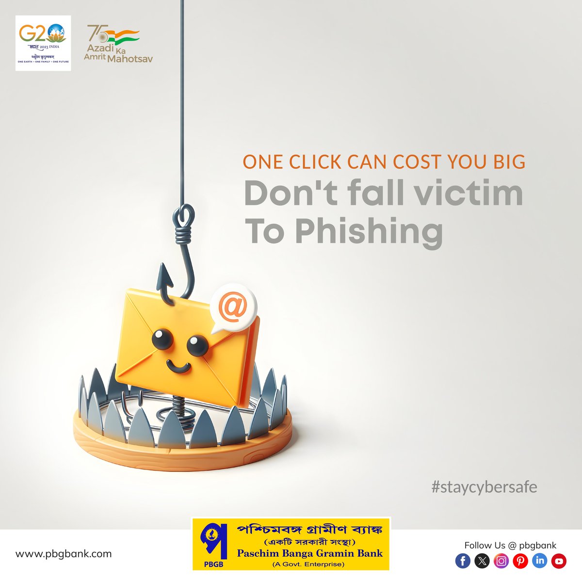 One click can cost you big
Don't fall victim to phishing

#paschimbangagraminbank #pbgb #cybersecurity #phishing #phishingattack #cyberscam #banking