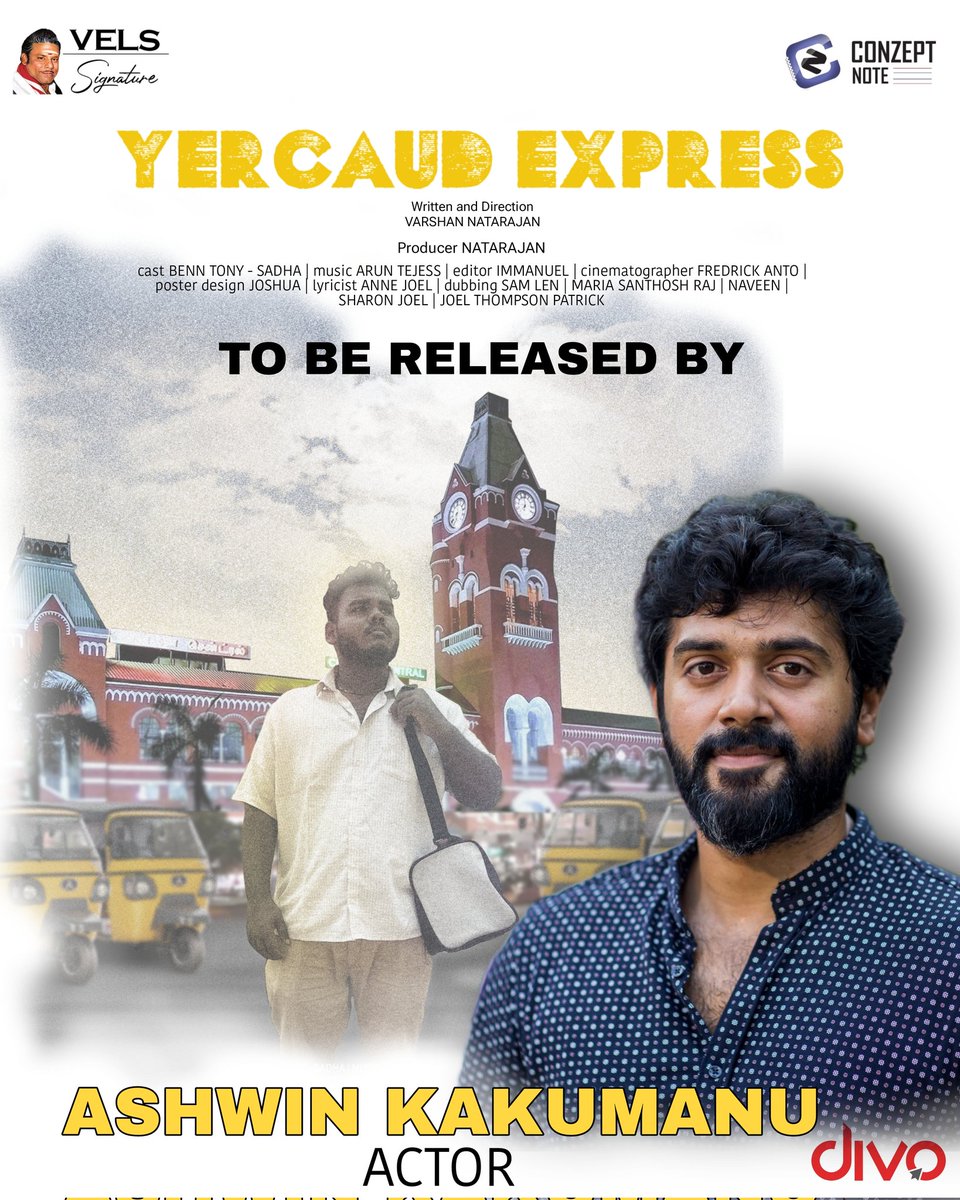 #YercaudExpress Short Film will be released by actor @AshwinKakumanu Today evening. Written & Directed by @varshan23_ 🎬 @ArunTejess @BennTony2 @ConzeptNoteOff @divomovies