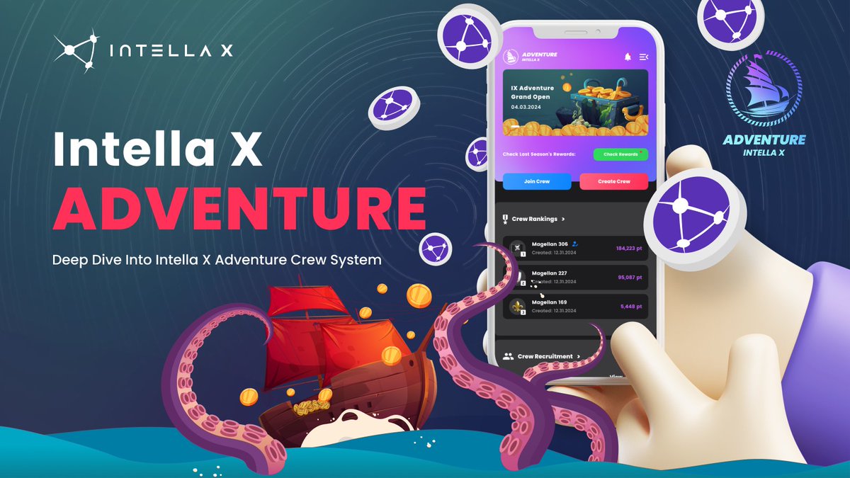 Intella X Adventure Airdrop 1 - Intella X Adventure & The Crew System Coming soon on April 3rd! 🚢 Attention, Adventurers! Get ready for the long-awaited Intella X Adventure & The Crew System, where your gameplay earns rewards! 🎮 Before the official launch of the Intella X…