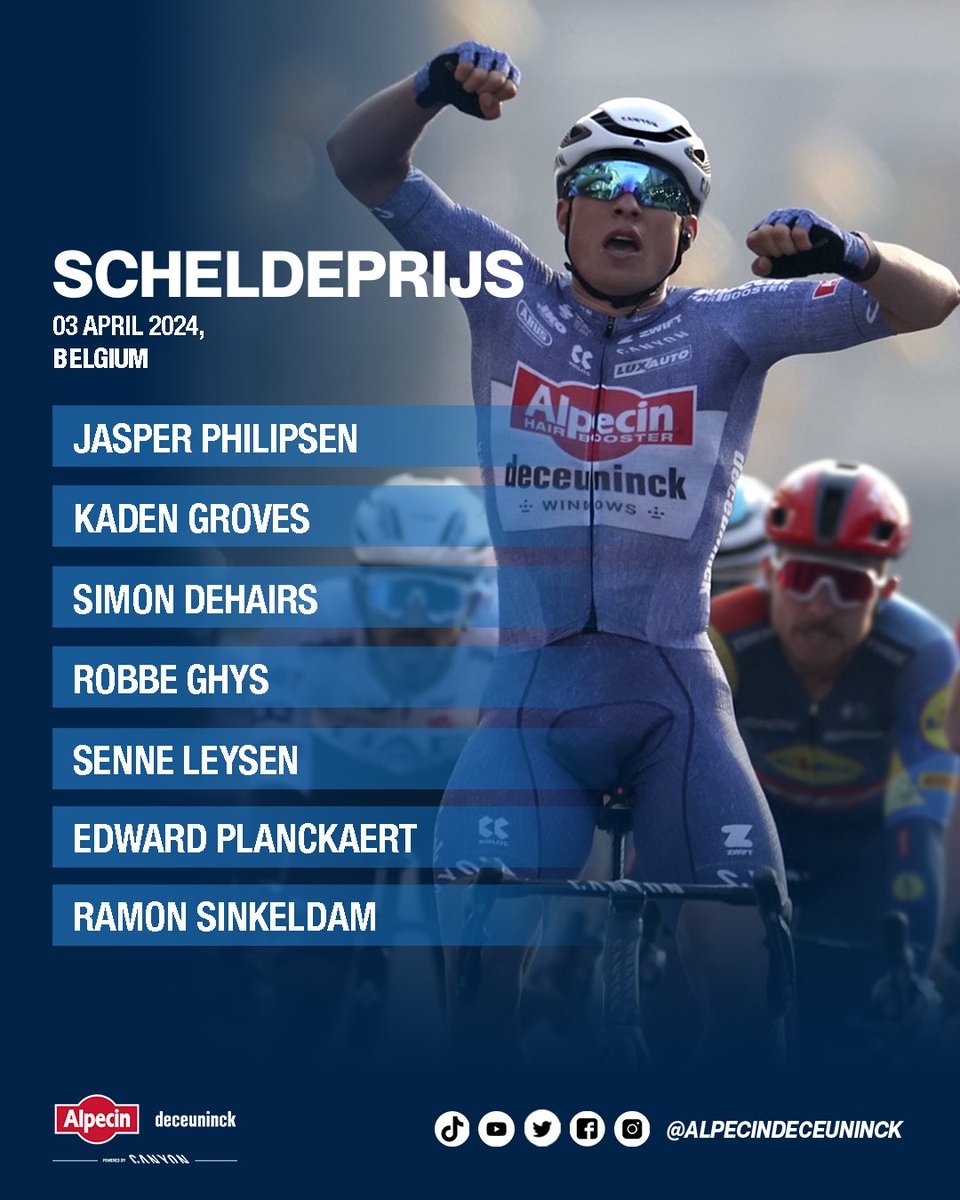 Tomorrow in @Scheldeprijs, our sprinters are on the move again. And that is clear looking at our selection. What a lineup, with defending champion @JasperPhilipsen as leader. With @kaden_groves we have another multiple stage winner of grand tours 🫶 #alpecindeceuninck