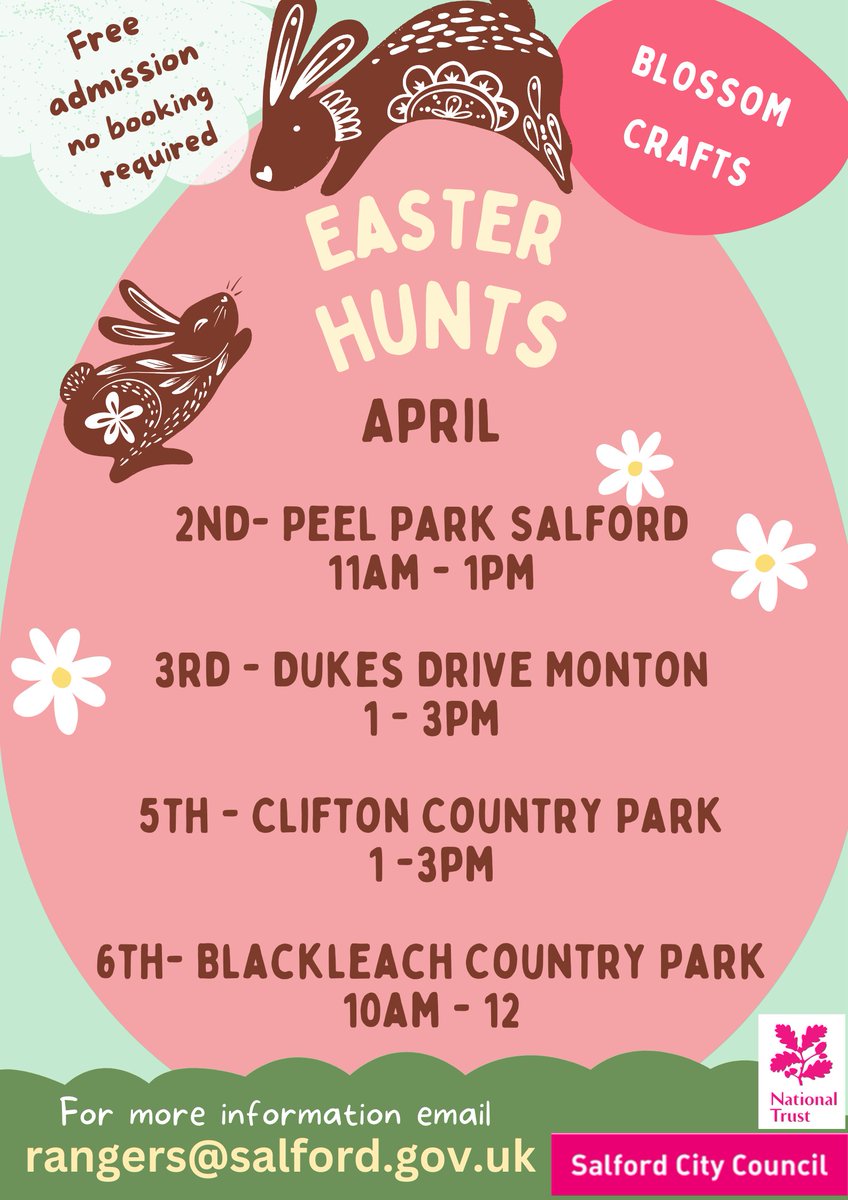 Wondering what to get up to over the Easter holidays? Our Salford Ranger Team have put together some great activities, including free Easter Hunts and crafts. For more information email rangers@salford.gov.uk