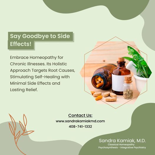 One of the worst aspects of medication for chronic illnesses is the side effects. Homeopathy is considered a good choice for chronic diseases due to its holistic approach, addressing underlying imbalances in the body. sandrakamiakmd.com/homepathy.html #PositiveChange #MindfulLiving