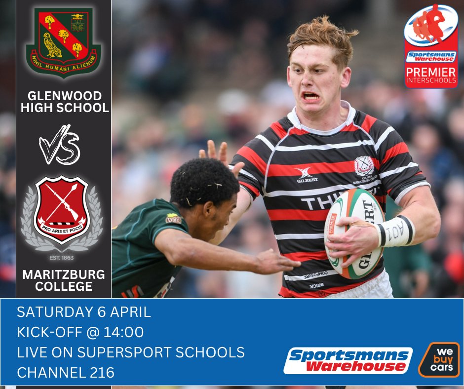 🏉Our @SportsmansW Premier Interschools Rugby season kicks off with a colossal derby as @glenwoodhigh goes head-to-head with @MaritzCollege! 🔥 📅 Date: Saturday 6 April 🕒 Time: 2pm 📺All the action coming to you LIVE on the @ss_schools channel (DSTV 216)