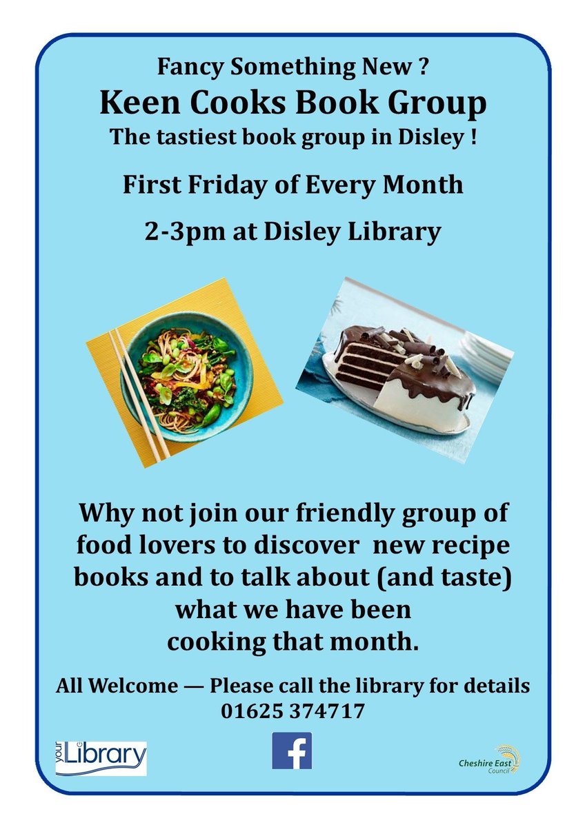 It’s April & this means that on Friday, #KeenCooks gather at their Book Group at @Disleylibrary between 2-3pm 👨‍🍳
They meet on the first Friday of each month, to gather and share their latest recipes to try and of course, some ‘show and tell’ for the taste test too! 🍽️