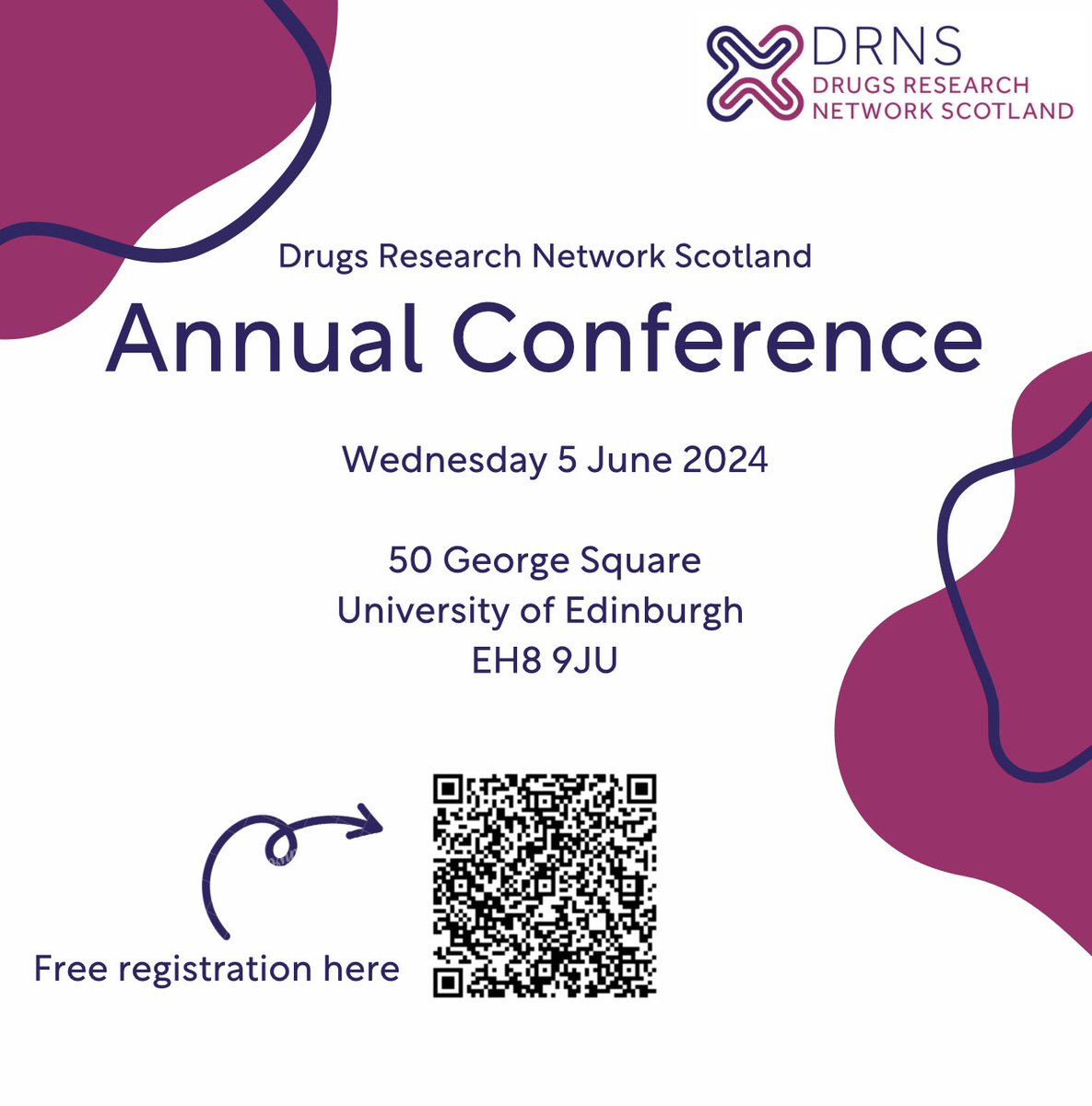 Registration for our Annual Conference is now open! 📅 Wednesday 5 June 2024 📍 50 George Square, University of Edinburgh Scan the QR code or register at the link below! eventbrite.com/e/drugs-resear…