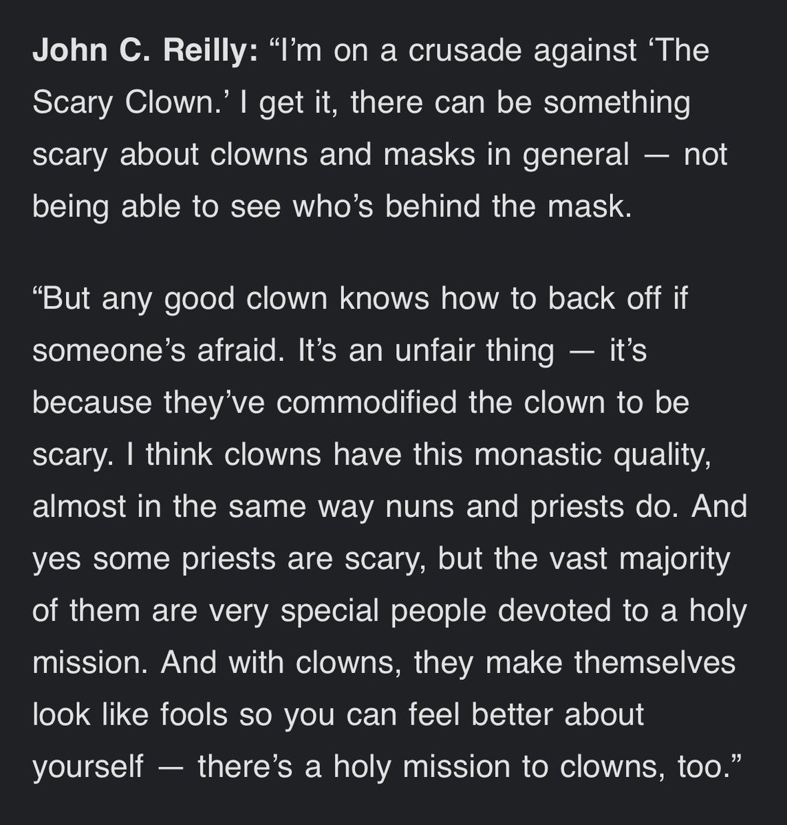 john c reilly on clowns in todays blackbird spyplane