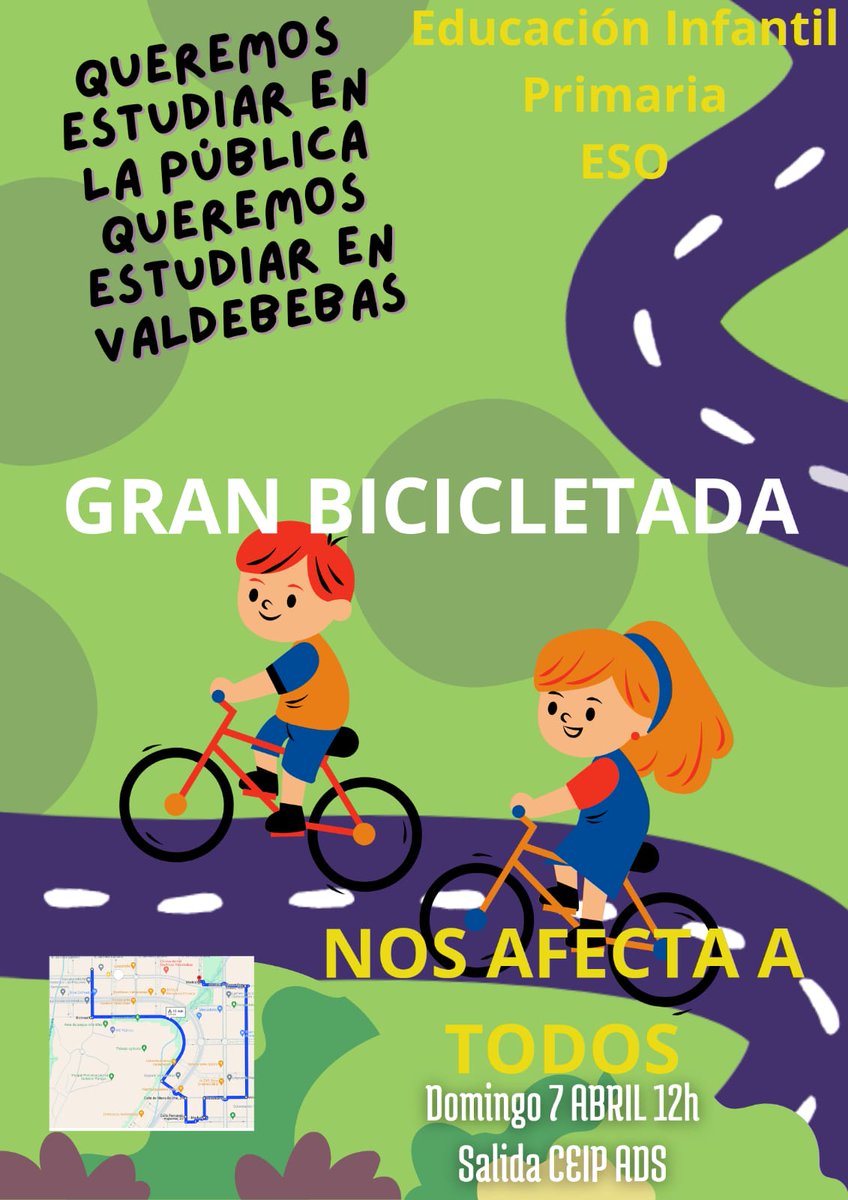 Hortaleza Periódico (@hortalezapv) on Twitter photo La <a href="/IESVdbbYa/">Educación Pública Valdebebas</a> organiza el DOMINGO 7 de abril una #bicicletada para reclamar una educación pública y de calidad en #Valdebebas, así como la construcción de los centros escolares prometidos 👩🏫
📌 Acércate a las 12.00 horas al Alfredo Di Stéfano con 🛹🚲🛼🛴 y participa La <a href="/IESVdbbYa/">Educación Pública Valdebebas</a> organiza el DOMINGO 7 de abril una #bicicletada para reclamar una educación pública y de calidad en #Valdebebas, así como la construcción de los centros escolares prometidos 👩🏫
📌 Acércate a las 12.00 horas al Alfredo Di Stéfano con 🛹🚲🛼🛴 y participa