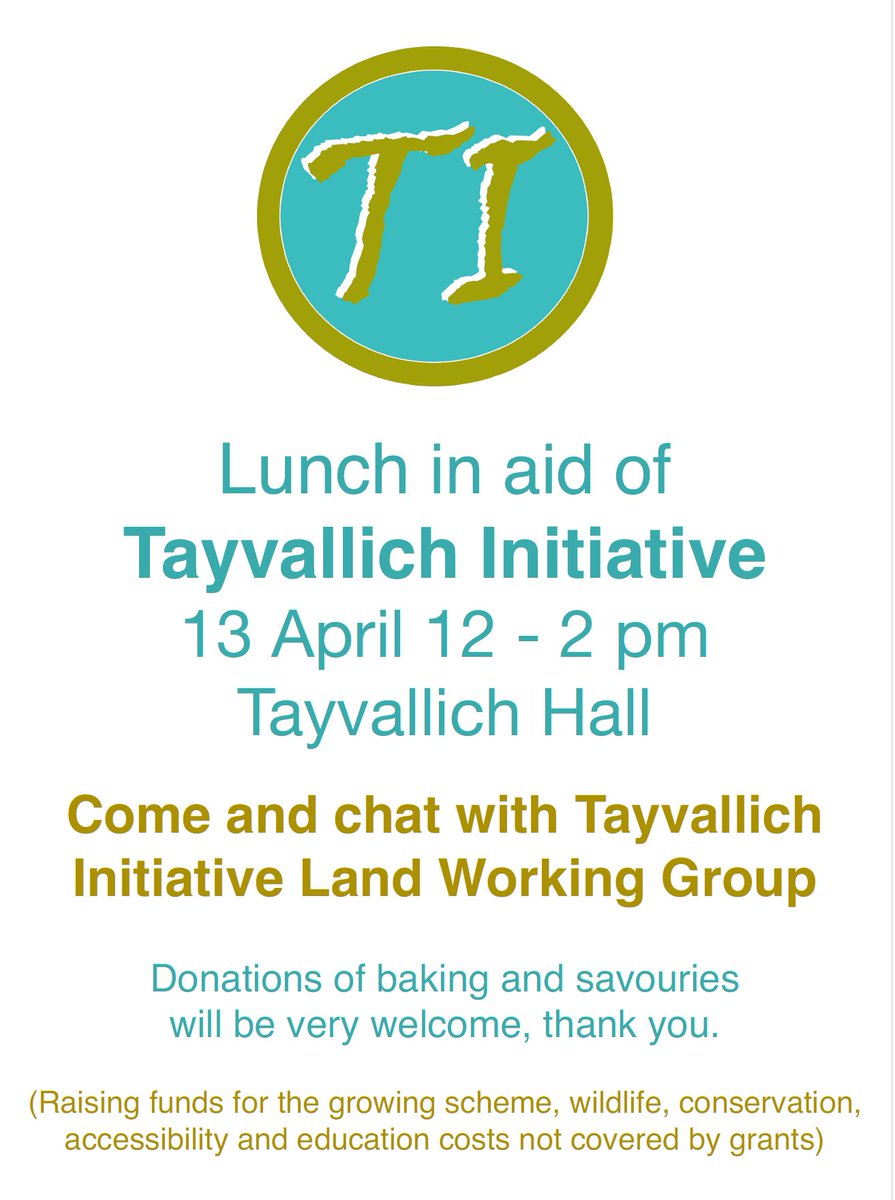 Sat 13 April 12noon, TI Fundraising Lunch in the Hall. Come & chat with TI Land Working Group, especially about growing scheme, wildlife, conservation, accessibility and education. And also to share ideas for a proposed Cultural & Natural Heritage Working Group. Everyone welcome!