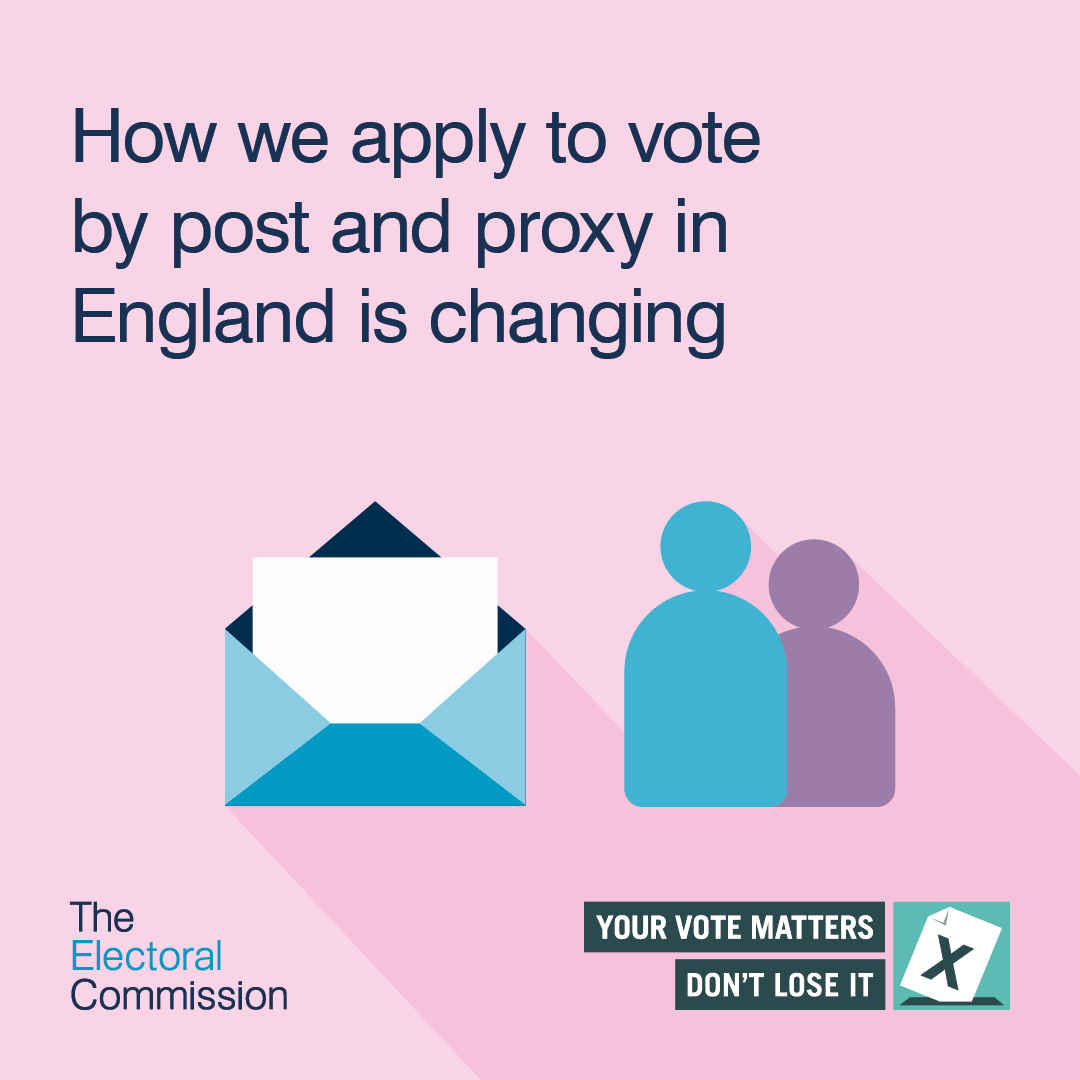 🗳️ Cast your vote however suits you on 2 May – in person, by post or by proxy. You can now apply online for a postal or proxy vote, by 5pm on 17 April for postal, or for a proxy vote by 5pm on 24 April. Find out more at electoralcommission.org.uk/voting-and-ele…