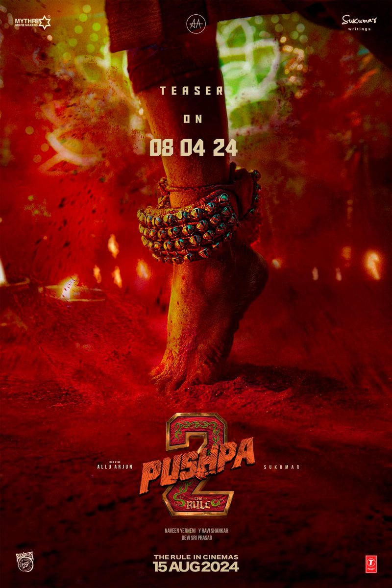 Let the #PushpaMassJaathara begin 💥 𝗧𝗛𝗘 𝗠𝗢𝗦𝗧 𝗔𝗪𝗔𝗜𝗧𝗘𝗗 #Pushpa2TheRuleTeaser out on April 8th ❤️‍🔥 #Pushpa2TheRule Grand Release Worldwide on 15th AUG 2024.