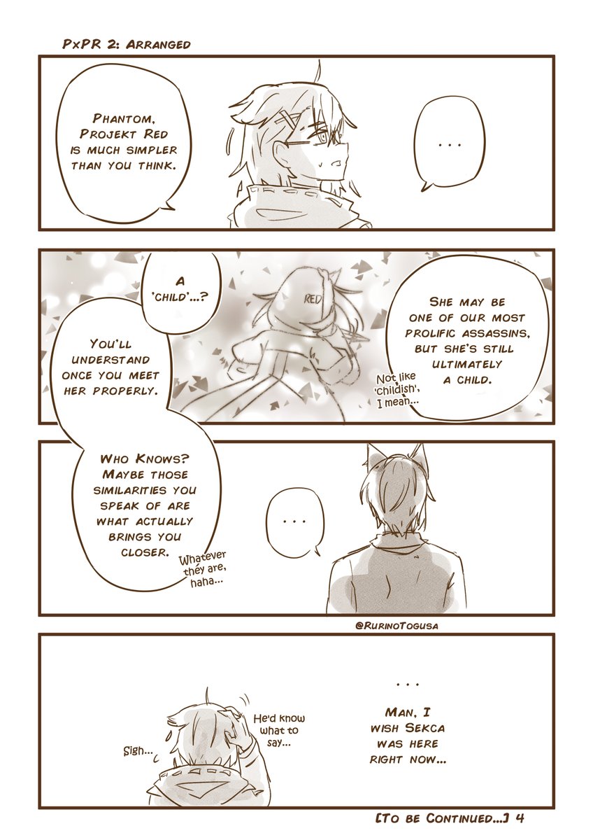 TogusaAugust's tweet photo. Part 2 of the #phantomred comic! I'm still scared to use color, so i hope to use more creative bg elements to tell my story here π It's basically a setup chapter; but it'll get plot-heavy from here, ofc w/ some comedy & angst along the way too. Stay tuned! π€ #Arknights https://t.co/ZJMezDfKbU
