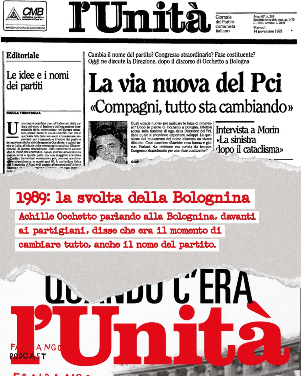 La svolta della Bolognina nel 1989 arrivò come un fulmine. Occhetto disse: 'Cambia tutto'. Arrivò la domanda dei partigiani: 'Anche il nome?' e il segretario del Pci rispose: 'Tutto è possibile'