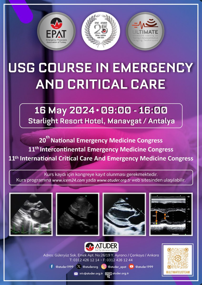 📢USG Course in Emergency and Critical Care
🌐atuder.org.tr/etkinlikler/82…
#atuder #epat #ultrasonografi
