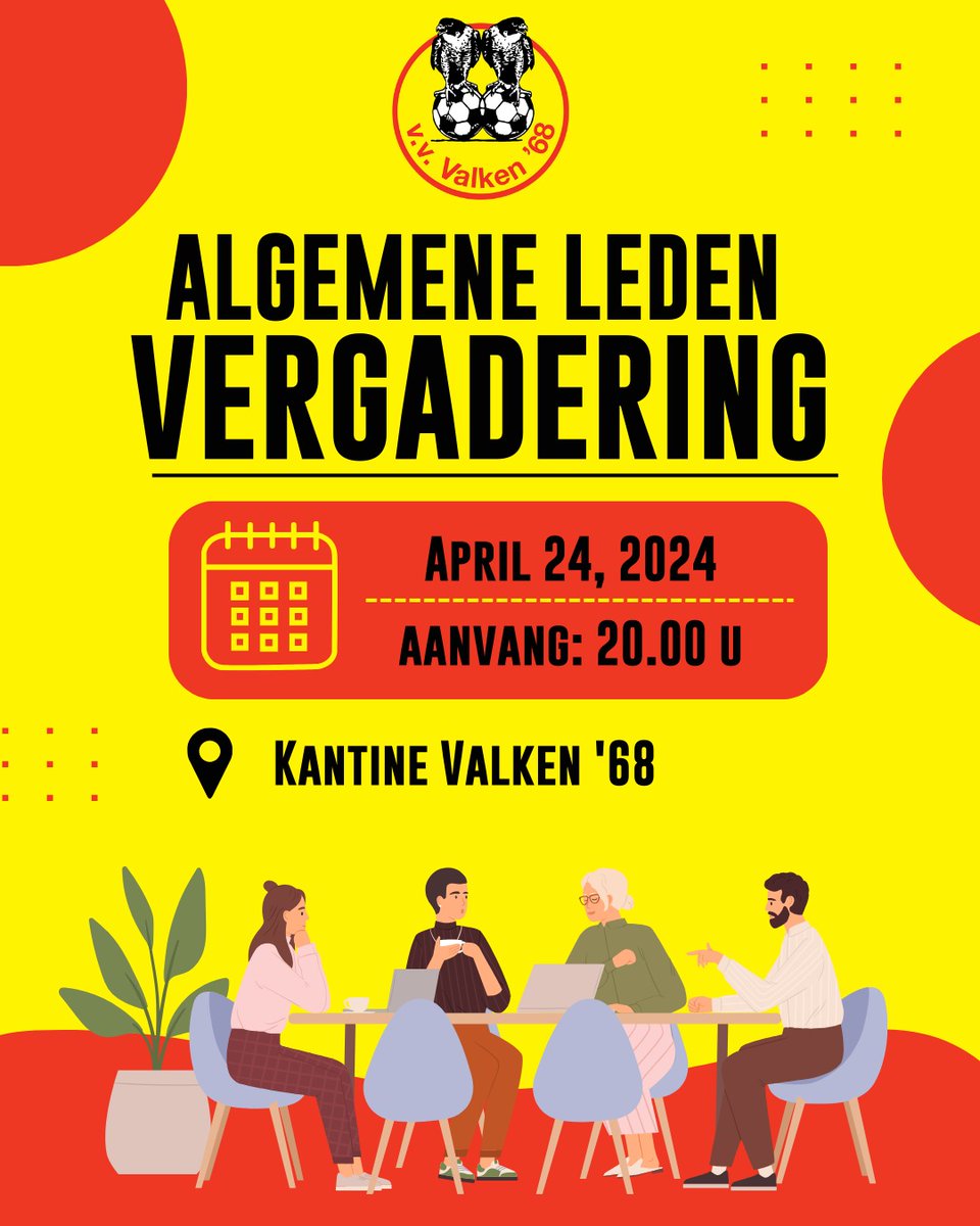 Kom naar de Algemene Ledenvergadering❤️💛

Het bestuur vindt de betrokkenheid van de leden van groot belang. Om die reden nodigt het bestuur je uit voor de Algemene Ledenvergadering. 

📅 woensdag 24 april
⏱ 20.00 uur
📍 kantine Valken '68

#zaterdag #voetbal #Eersteklasse