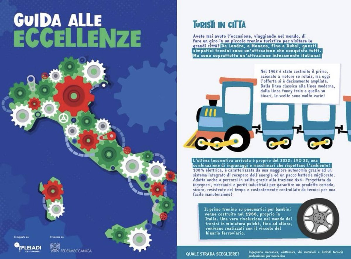 Alla scoperta di ciò che esce dalla nostre imprese per finire intorno a noi.

Un viaggio tra produzioni, mestieri e professioni.

Trenini di città per turisti, Mech In Italy per tutto il Mondo.

La Meccatronica si muove in ogni Paese e fa muovere tutta l’economia, dagli altri