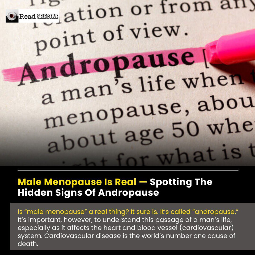 Read_Selective_'s tweet photo. Male Menopause Is Real - Spotting The Hidden Signs Of Andropause

Is "male menopause" a real thing? It sure is. It's called "andropause."

#news #update #men #latest #global #readselective https://t.co/3QE6q31gRj