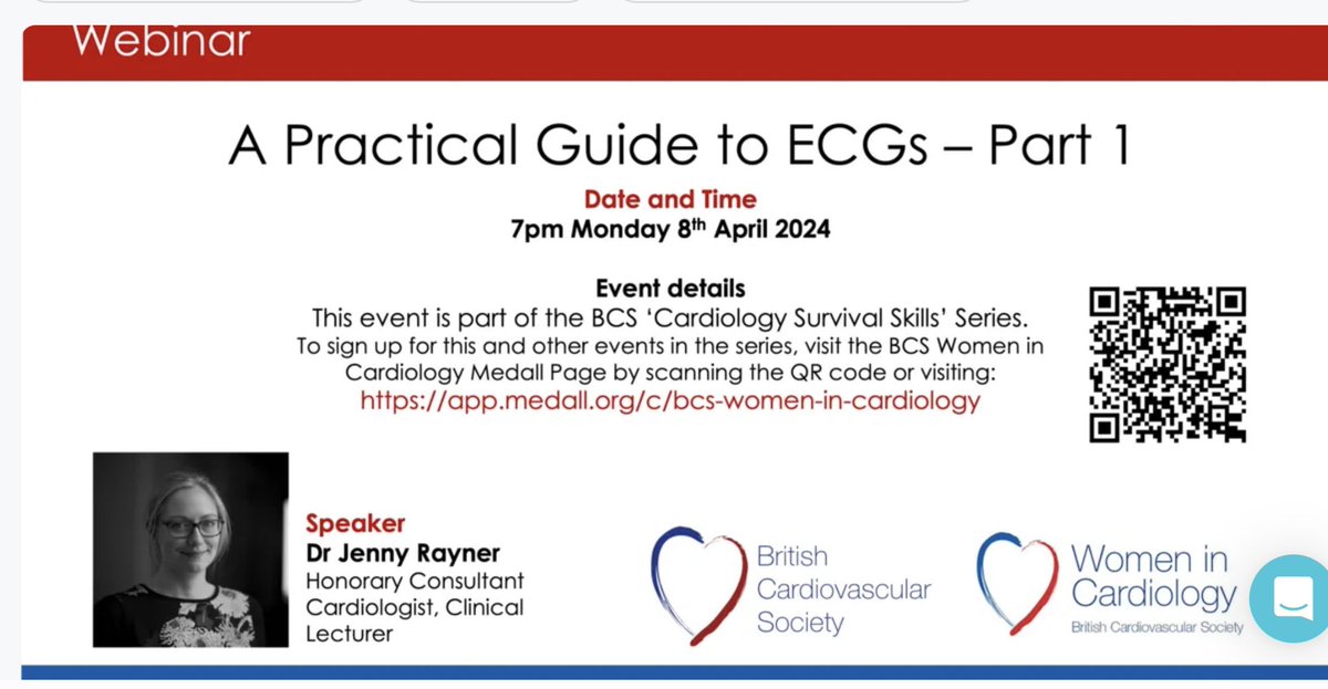 Foundation docs and medical students, are you joining 1200 of your peers at the inaugural seminar of the @BritishCardioSo @BCSWIC CARDIOLOGY SURVIVAL SKILLS COURSE, 7-8 pm 8th April? Register here: app.medall.org/c/bcs-women-in…