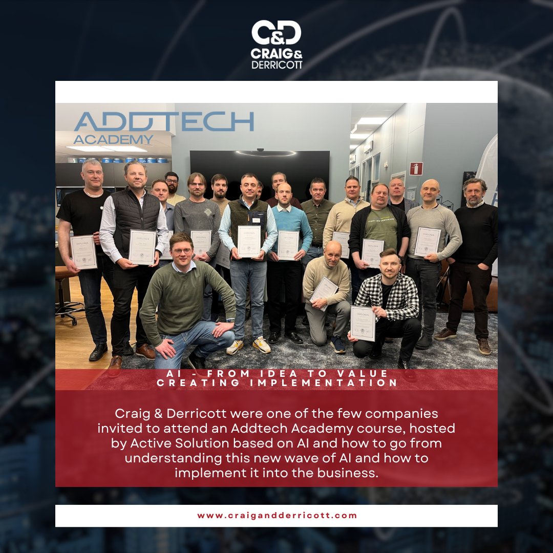 We were thrilled to have joined Addtech Academy's AI implementation course by Active Solution in Stockholm last week! With insights from fellow Addtech companies, we're ready to turn AI ideas into business reality. Thanks to all involved!

 #AI #AddtechAcademy