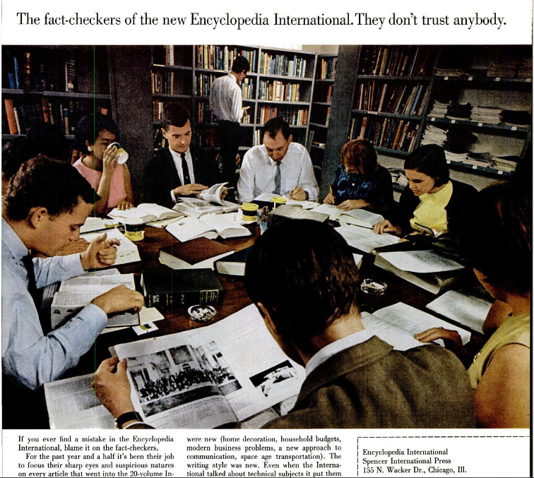 How Facts were checked for encyclopedias in 1965.