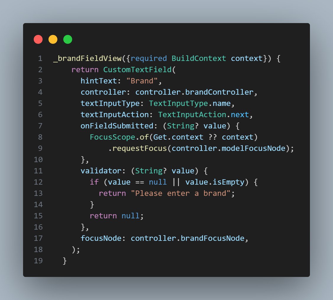 codeqwest's tweet image. This code snippet demonstrates a fundamental aspect of form validation and user experience optimization. By incorporating a 'brand' field within a form, it ensures data integrity by prompting users to input a brand name.
#flutter