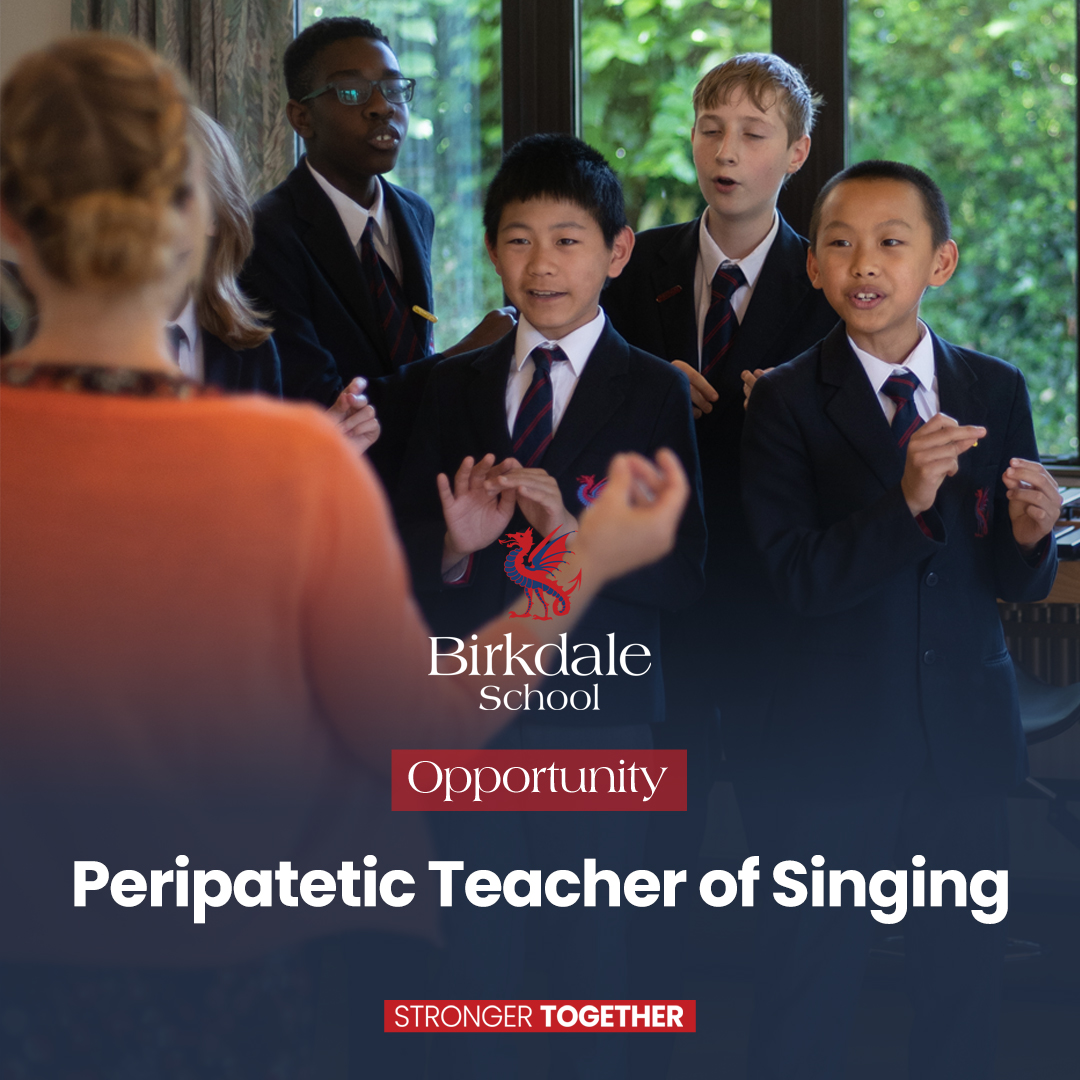 OPPORTUNITY >> We're looking for a Peripatetic Singing Teacher to join our music team at Birkdale. This is a part-time, term-time only, contracted role and all the details, plus information about how to express your interest, are available at birkdaleschool.org.uk/vacancies