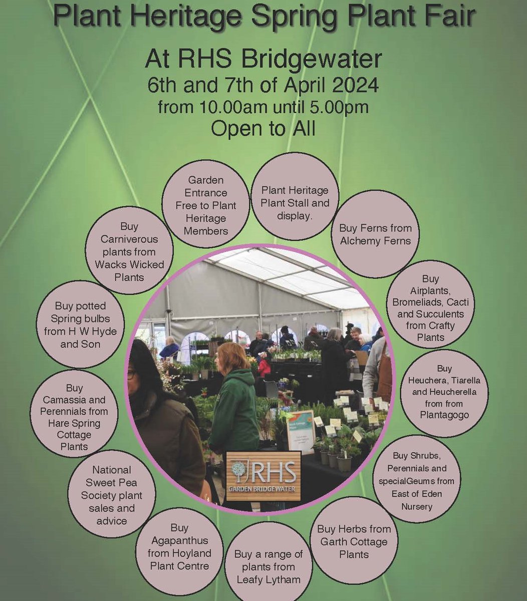 Plant Heritage Spring Plant Fair in partnership with RHS Garden Bridgewater, Manchester M28 2LJ . Stalls from specialist plant nurseries, Plant Heritage display, advice and plant sale. Talks & RHS garden tours. From 6 - 7 April, 10am-5pm daily. We'd love to see you there.