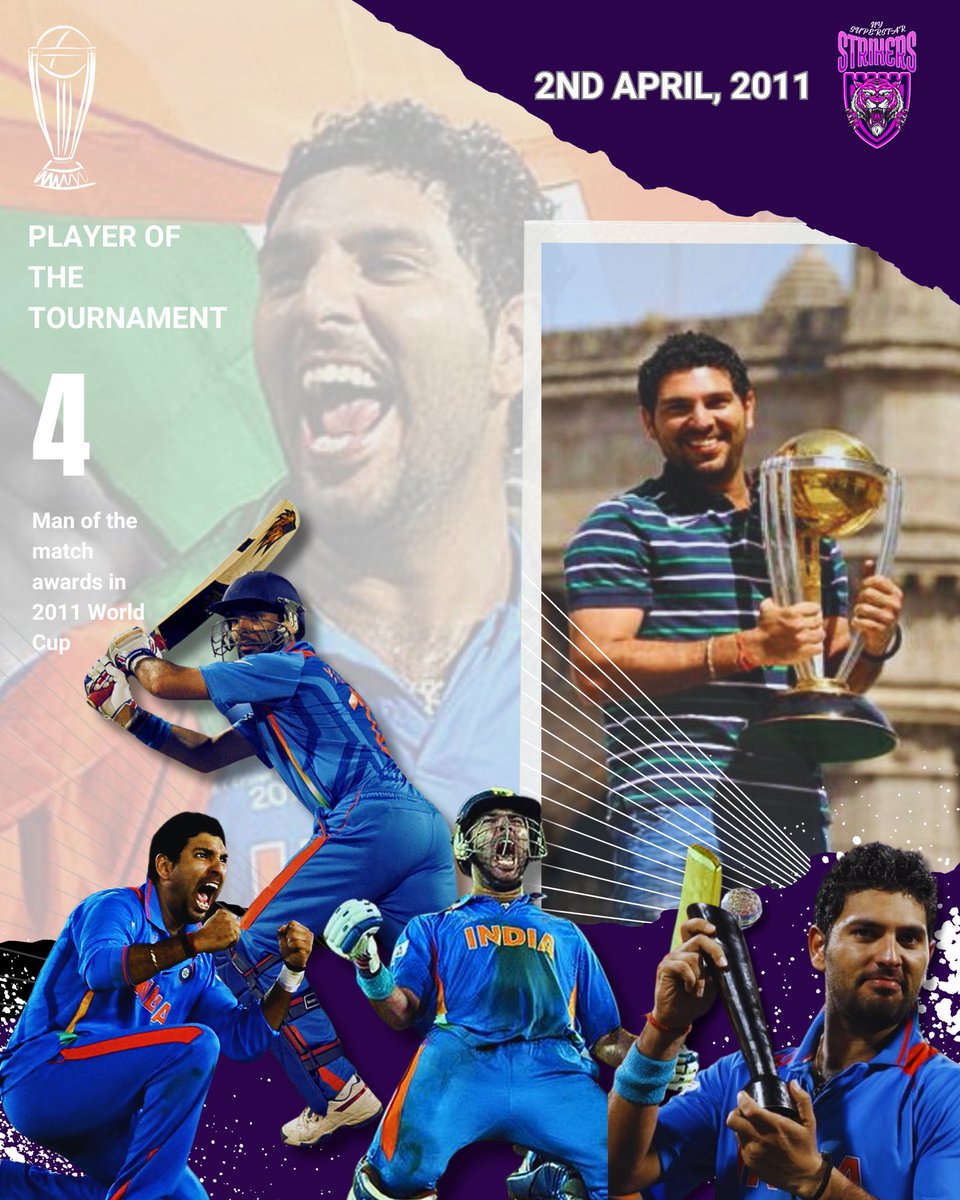 Charisma, determination, bravery, grit and hardwork. It’s not just a tournament, it’s the story of a warrior @YUVSTRONG12 🔥💜 📸 - @BCCI #WorldCup #YuvrajSingh #IndianCricketTeam #WorldCup2011