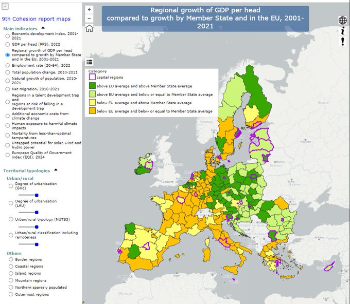 RegioEvaluation's tweet image. The #Cohesionreport has a wealth of regional maps designed by our super #GIS team. Check out a selection of the key maps here: ec.europa.eu/regional_polic…