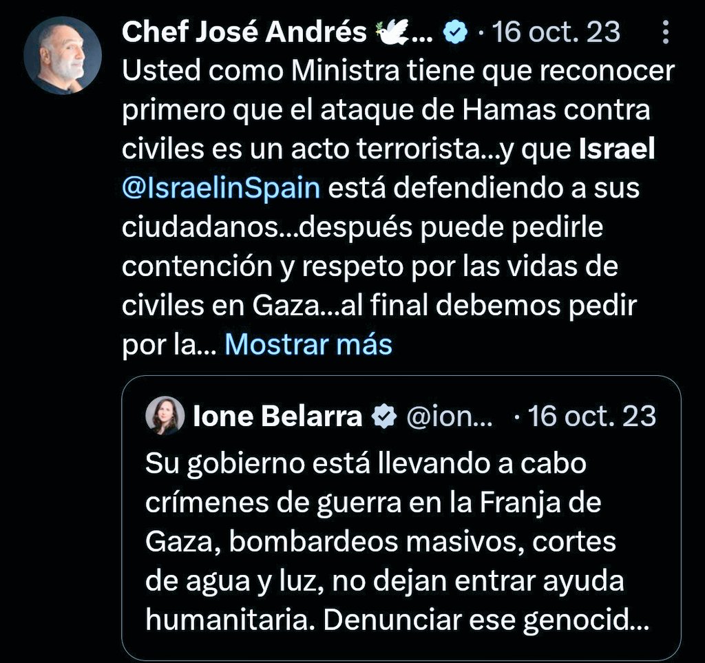 Esto dijo <a href="/chefjoseandres/">Chef José Andrés 🕊️🥘🍳</a> a <a href="/ionebelarra/">Ione Belarra</a> refiriéndose al Estado de #Israel.
«Israel está defendiendo a sus ciudadanos»
Hoy han sido asesinados a sangre fría, siete miembros de su ONG <a href="/WCKitchen/">World Central Kitchen</a> 
¿También se estaba defendiendo el ejército israelí de terrorista?
#IsraeliNazis