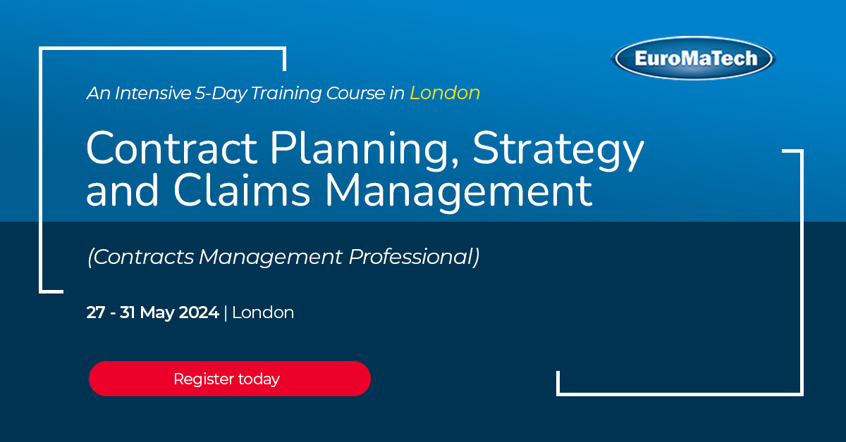 Contract Planning, Strategy and Claims Management Register today>> euromatech.com/seminars/contr… #euromatech #training #trainingcourse #trainingprovider #contractplanning #strategy #claimsmanagement #contractsmanagementprofessional