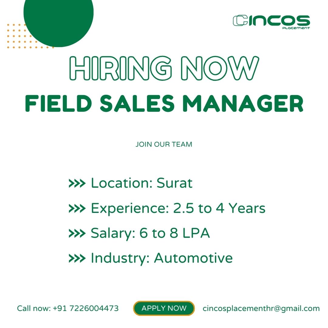 Seeking a Field Sales Manager! Explore opportunities with the best job placement services in Surat. 

Contact Us
Phone: +91 7226004473

#FieldSalesManager #SuratJobs #SalesLeader #JobApplication #BestRecruitmentConsultancyInSurat #BestRecruitmentAgencyInSurat