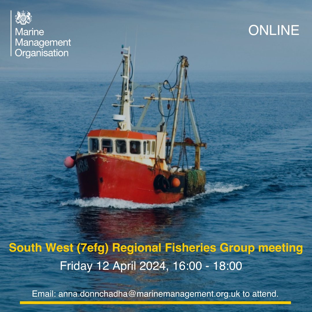 The next South West 7efg Regional Fisheries Group (RFG) meeting is being held online on 12th April 16:00-18:00. For more details, please email anna.donnchadha@marinemanagement.org.uk.