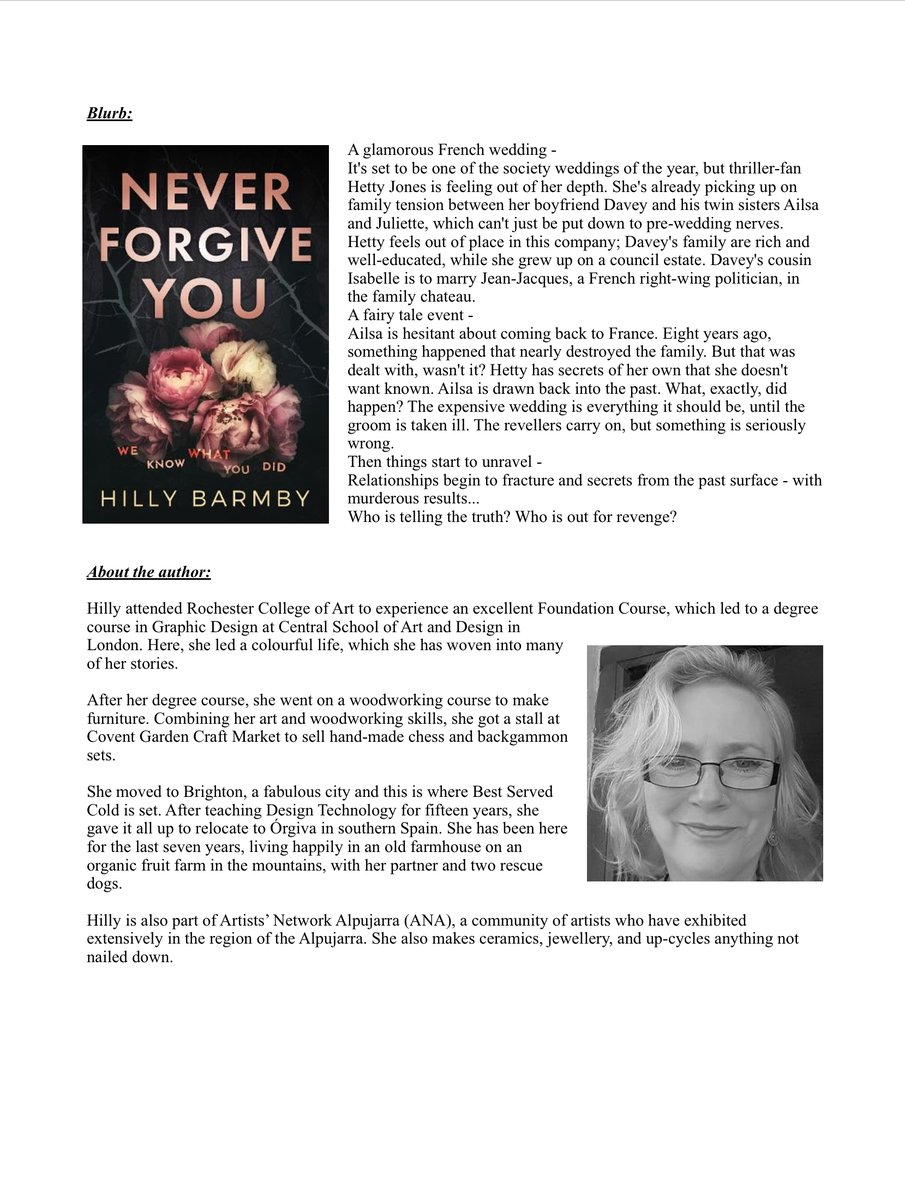 It’s my stop on the blog tour for @Hilly_Barmby’s #NeverForgiveYou for @HobeckBooks - a delicious tale of family betrayal & revenge - read my thoughts below

#AMothersMusingsSunderland #AMakemMothersMusings #PyschologicalDrama #FrenchWedding
