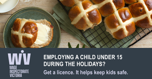 Thinking of hiring casuals to help out during the Easter school holidays? Remember that different rules apply for kids under 15. vic.gov.au/child-employme…