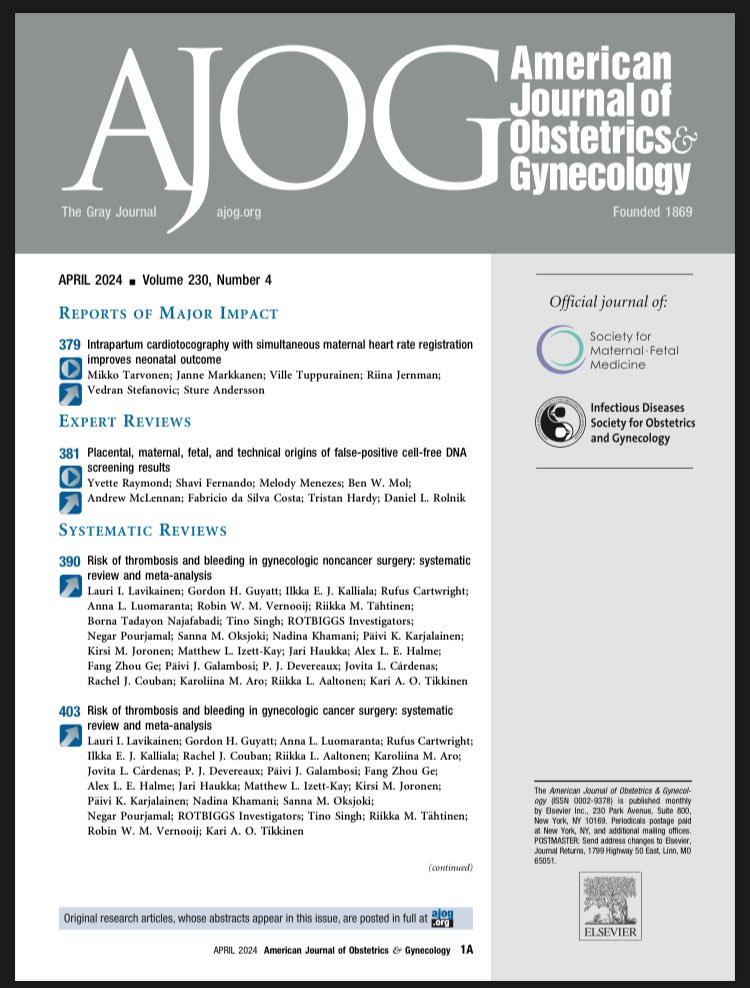 ⭐️ April issue of the American Journal of Obstetrics & Gynecology is out in print 

🔥 PRACTICE CHANGING EVIDENCE 🔥

What are procedure-specific risk estimates for #VTE & major #bleeding in gynecologic #surgery? #EBM #ROTBIGGS

Articles and longer Tweetorials in comments 👇🏼

1/5
