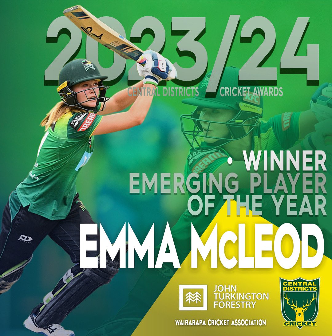 CDCricket's tweet photo. π ππ πππππππ ππππππ 2024 π Congratulations on the John Turkington Forestry Emerging Player of the Year award, EMMA McLEOD πβπβπβ
π©π©π© #CENTRALHINDS
π©π©π© #EMMAMCLEOD
π©π©π© #CDCRICKETAWARDS https://t.co/do8QYIlAec