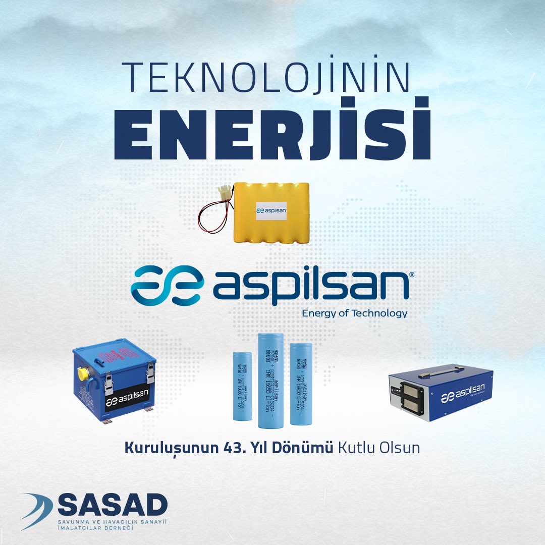 Taşınabilir enerji ve enerji depolama alanlarındaki yenilikçi çözümleriyle, teknolojimizin güçlü enerjisi olan @aspilsan_enerji nin 43. kuruluş yıl dönümünü kutlarız. #SASAD #Aspilsan